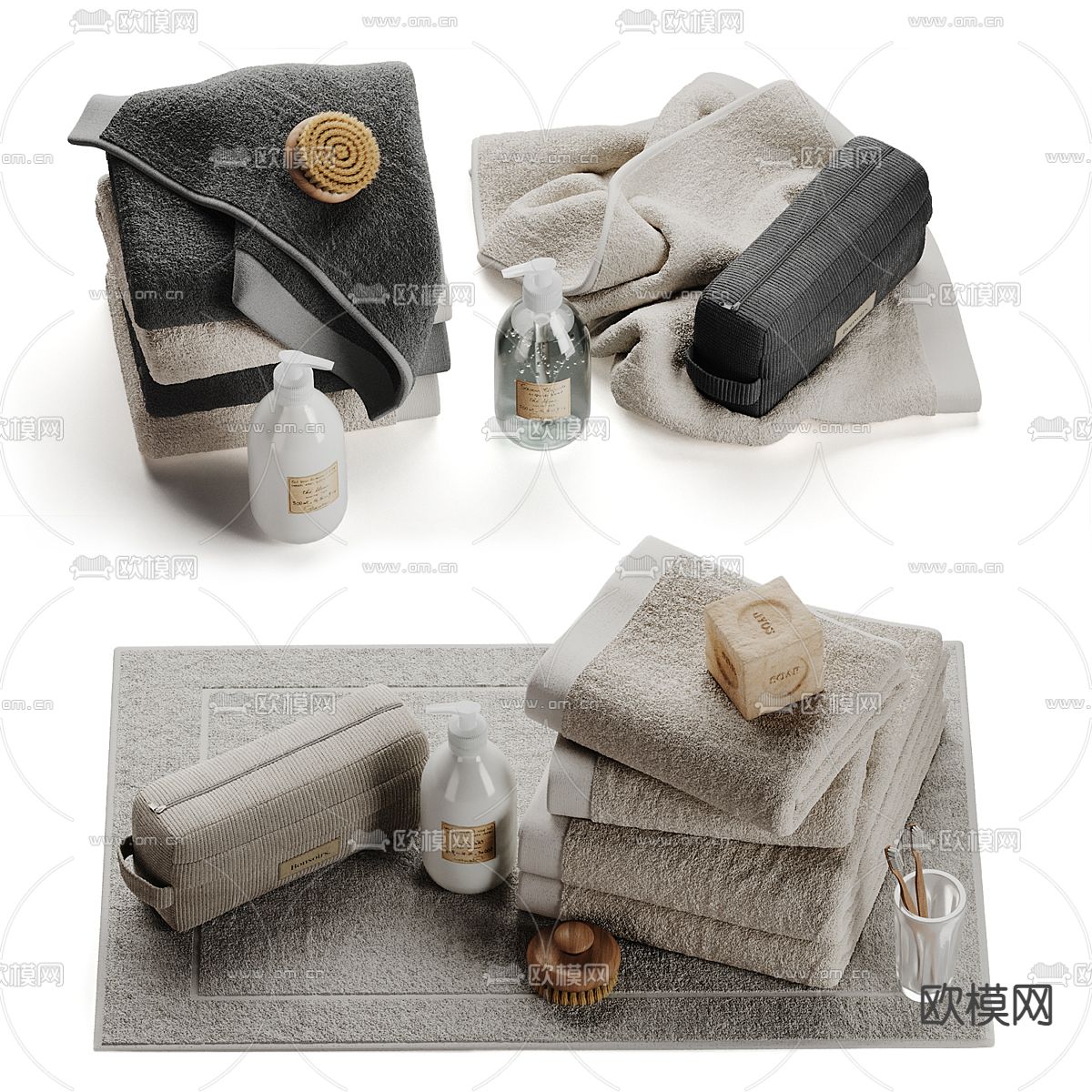 卫浴用品 毛巾 牙刷3d模型下载（渲染图2）