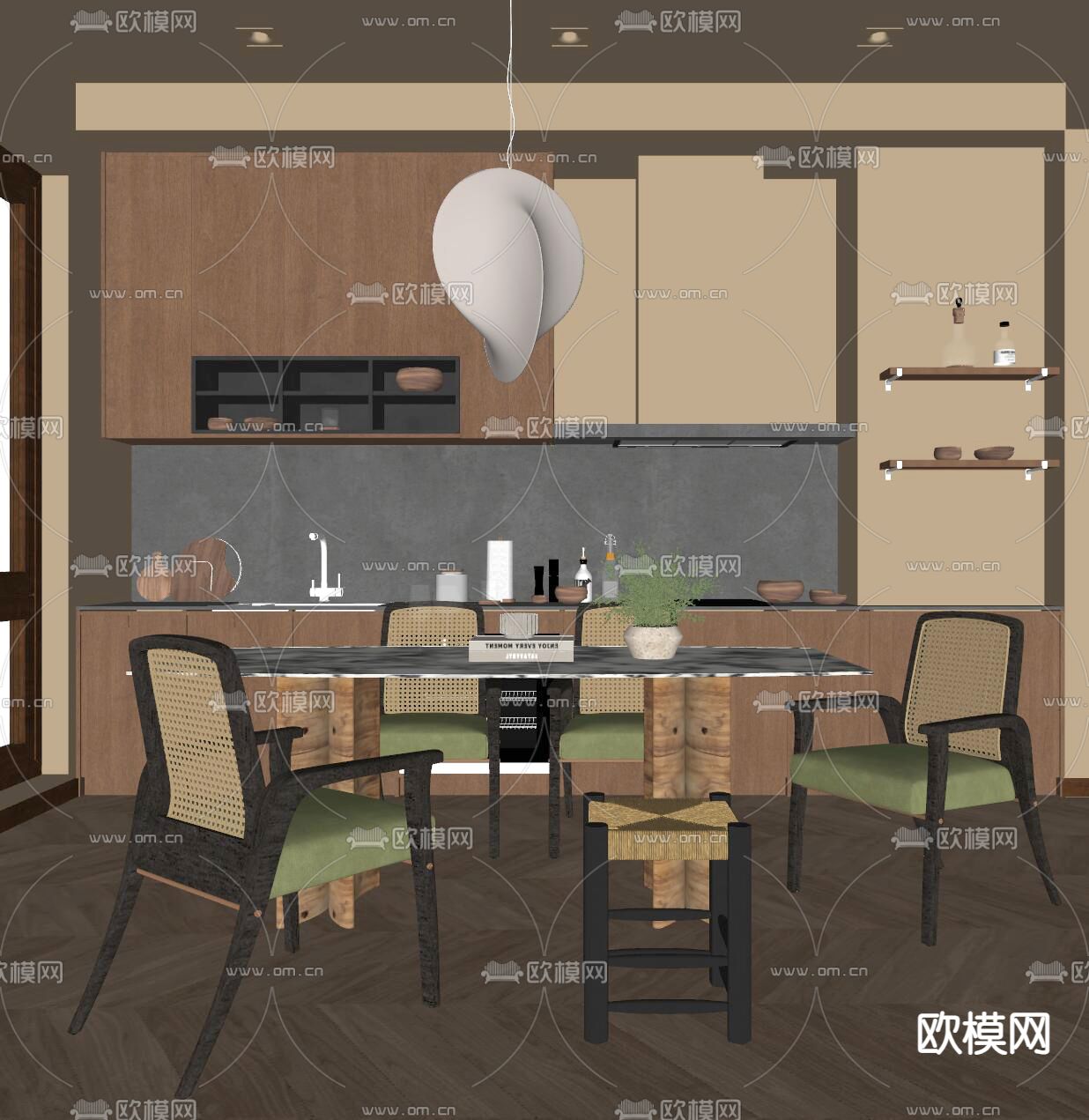 侘寂风餐厅su模型下载（渲染图2）
