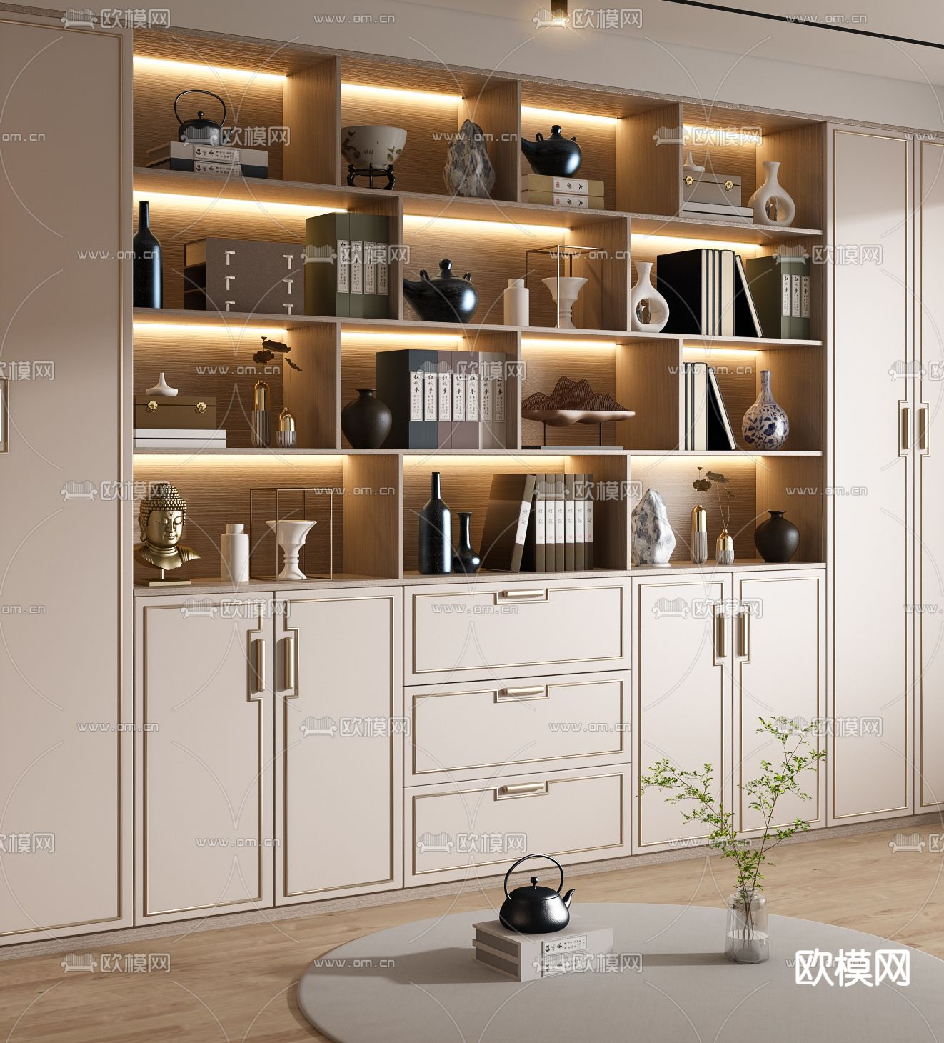 新中式书柜 装饰柜 陈列柜3d模型下载（渲染图2）