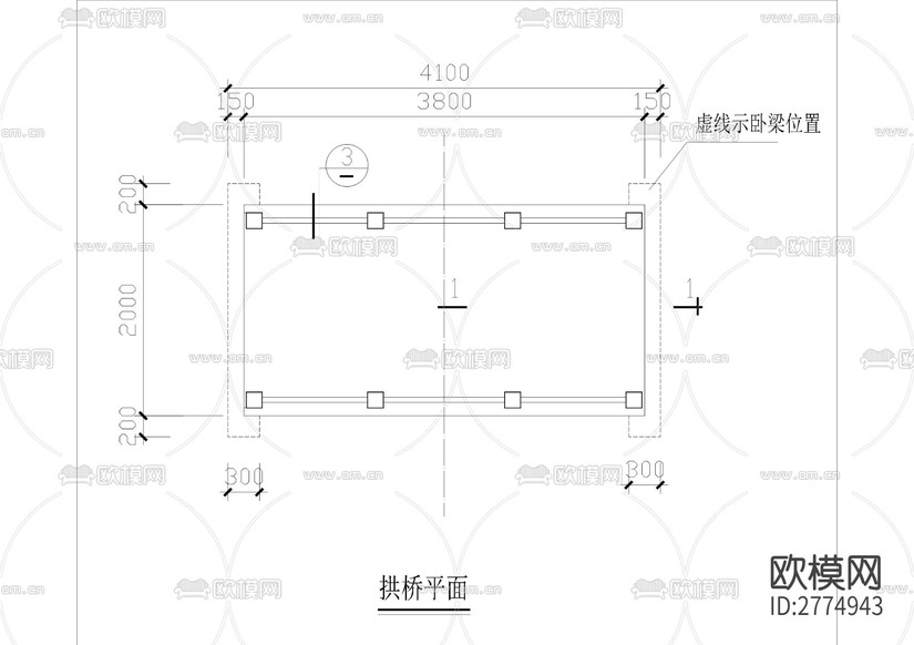 全套園橋建筑結(jié)構(gòu)cad施工圖下載(渲染圖1)