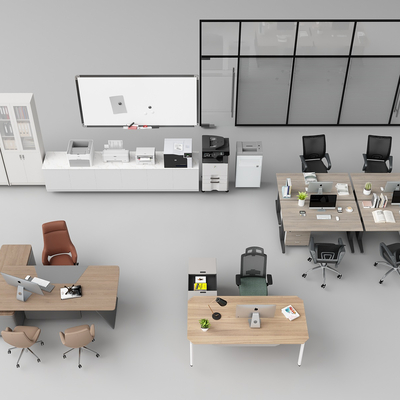  卡位办工桌 班台桌 办公用品su模型 