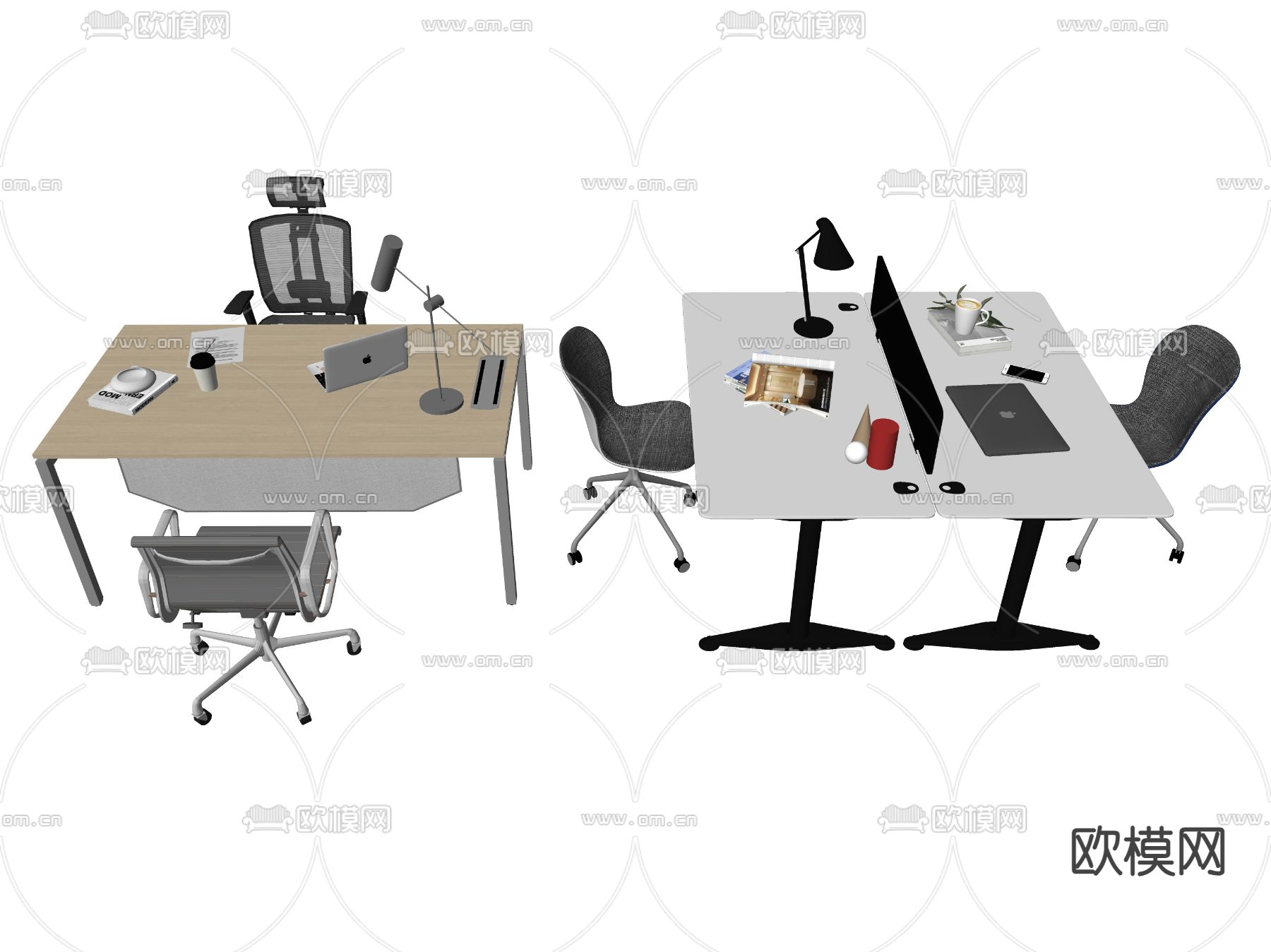 班台桌 卡位办工桌su模型下载（渲染图2）