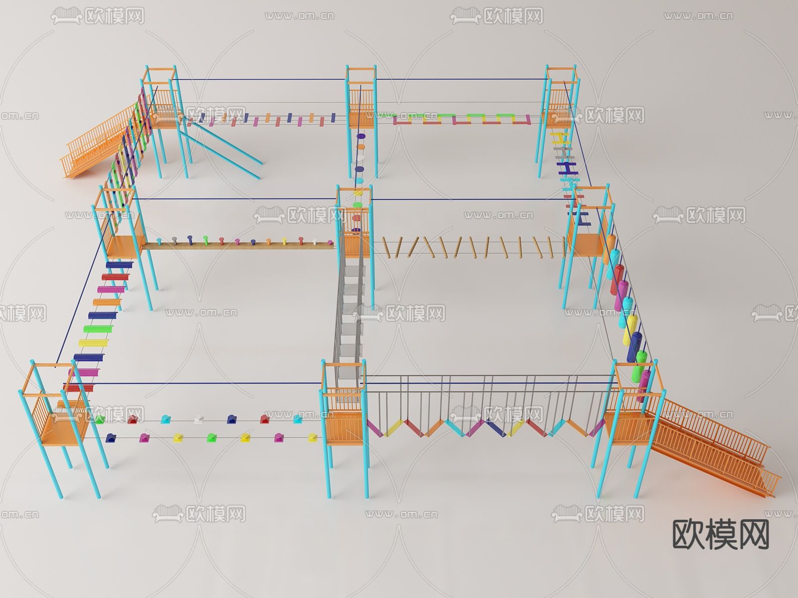 游乐设施 丛林魔网 空中拓展su模型下载（渲染图1）