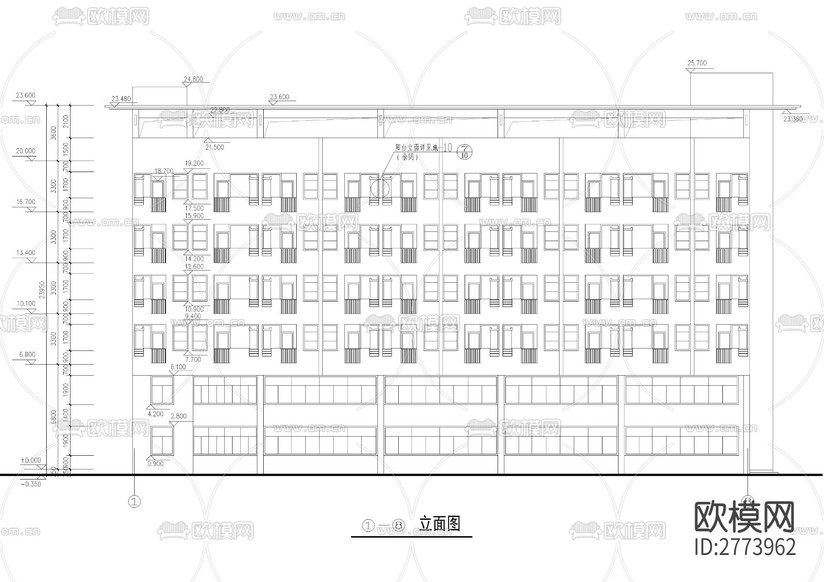 公司五層宿舍樓CAD施工圖下載(渲染圖4)