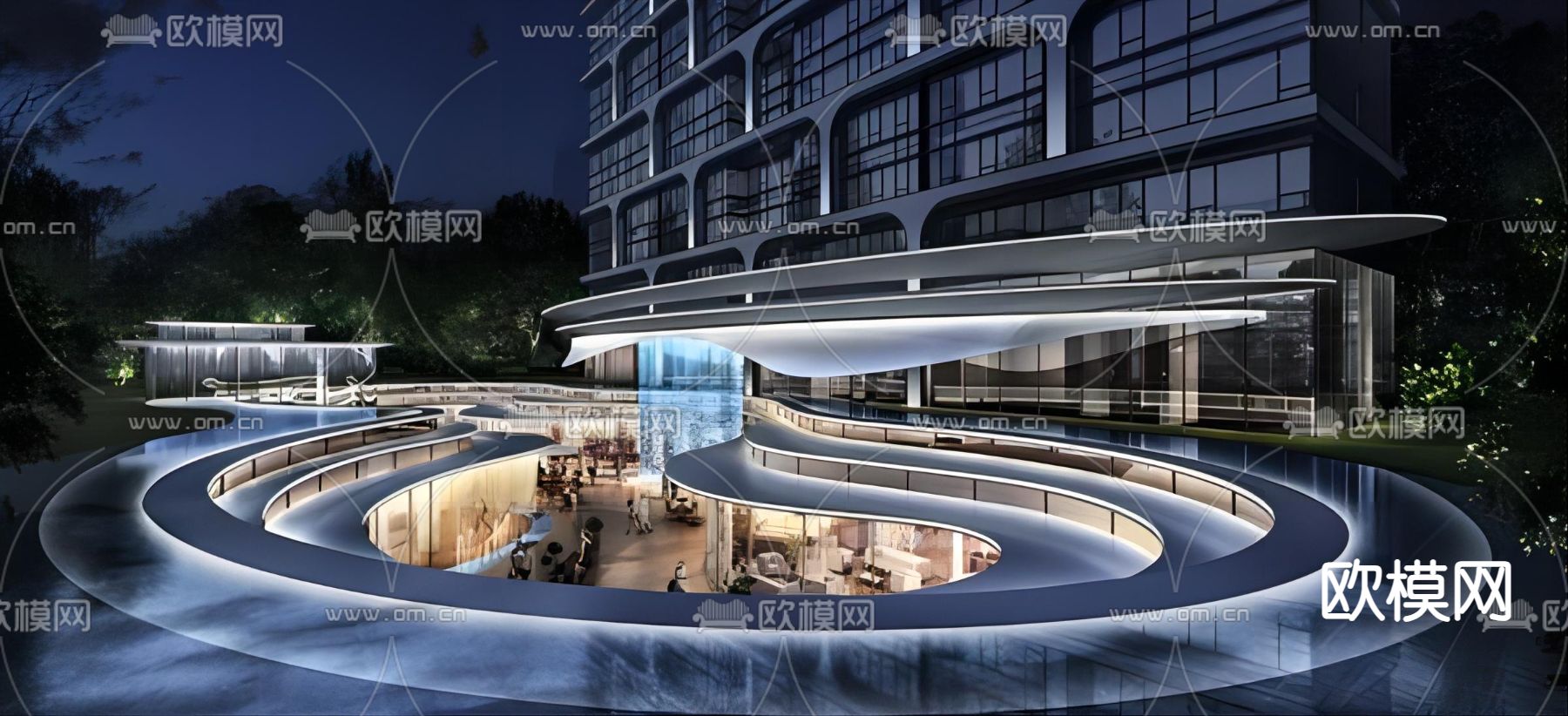 现代下沉式建筑 商业建筑su模型下载_ID14209580_sketchup模型下载-欧模网