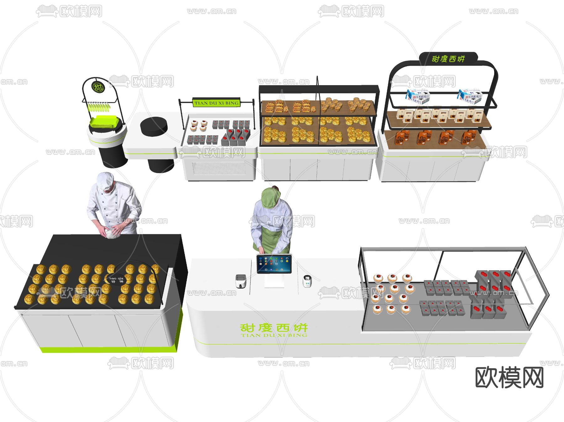 面包展示柜 货柜架 保鲜柜su模型下载（渲染图2）