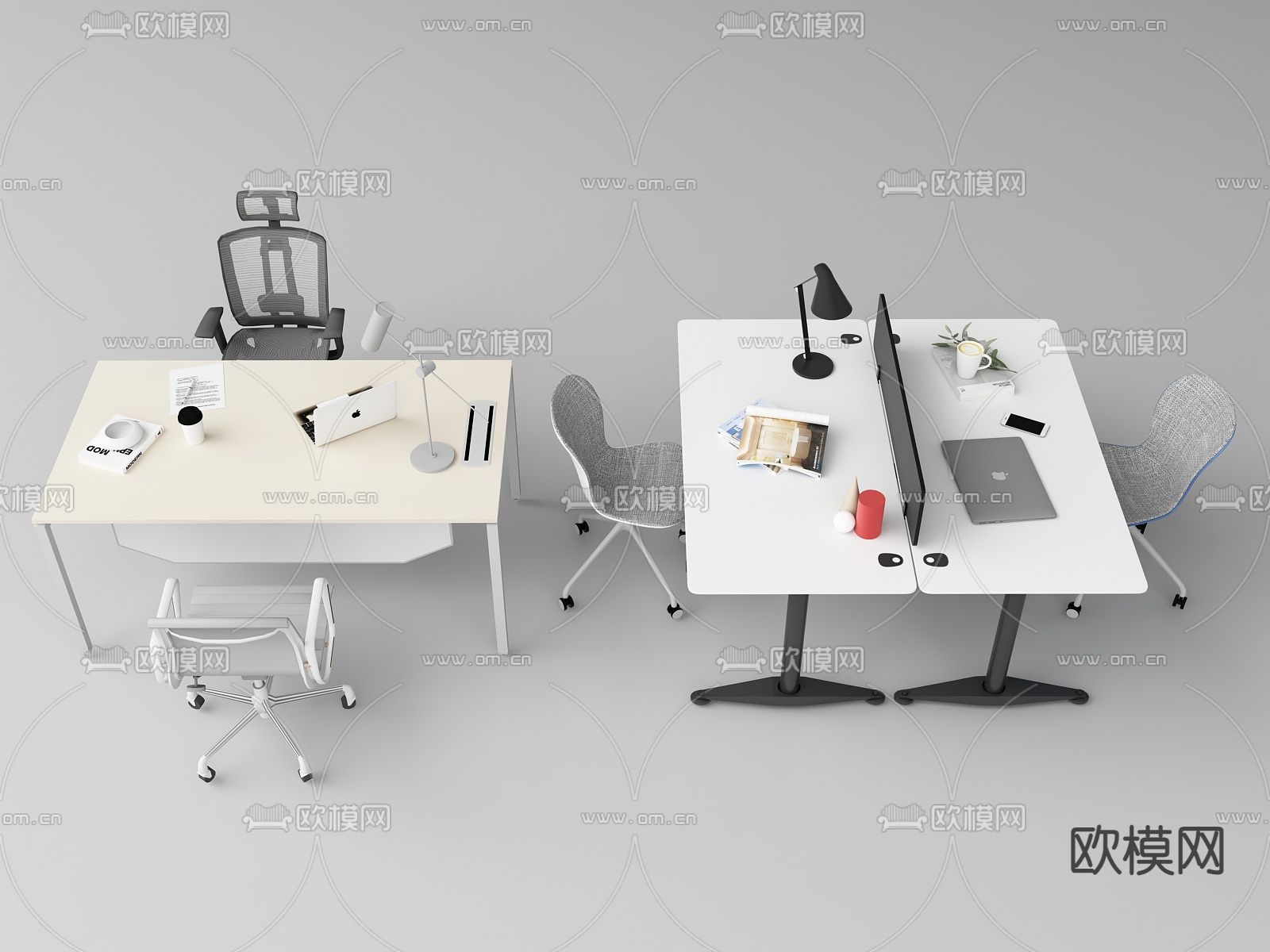 班台桌 卡位办工桌su模型下载（渲染图1）