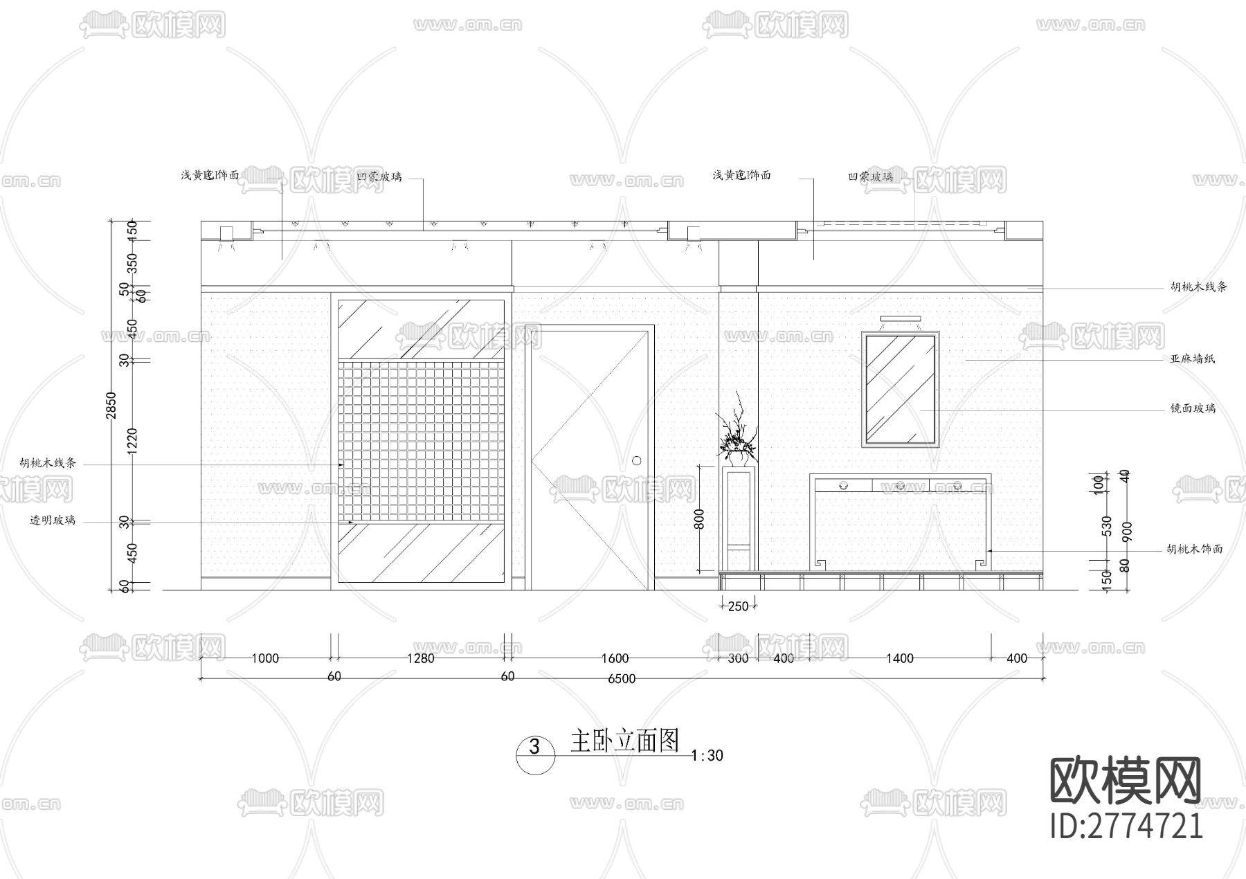 四室二厅三卫大平层CAD施工图下载（渲染图5）