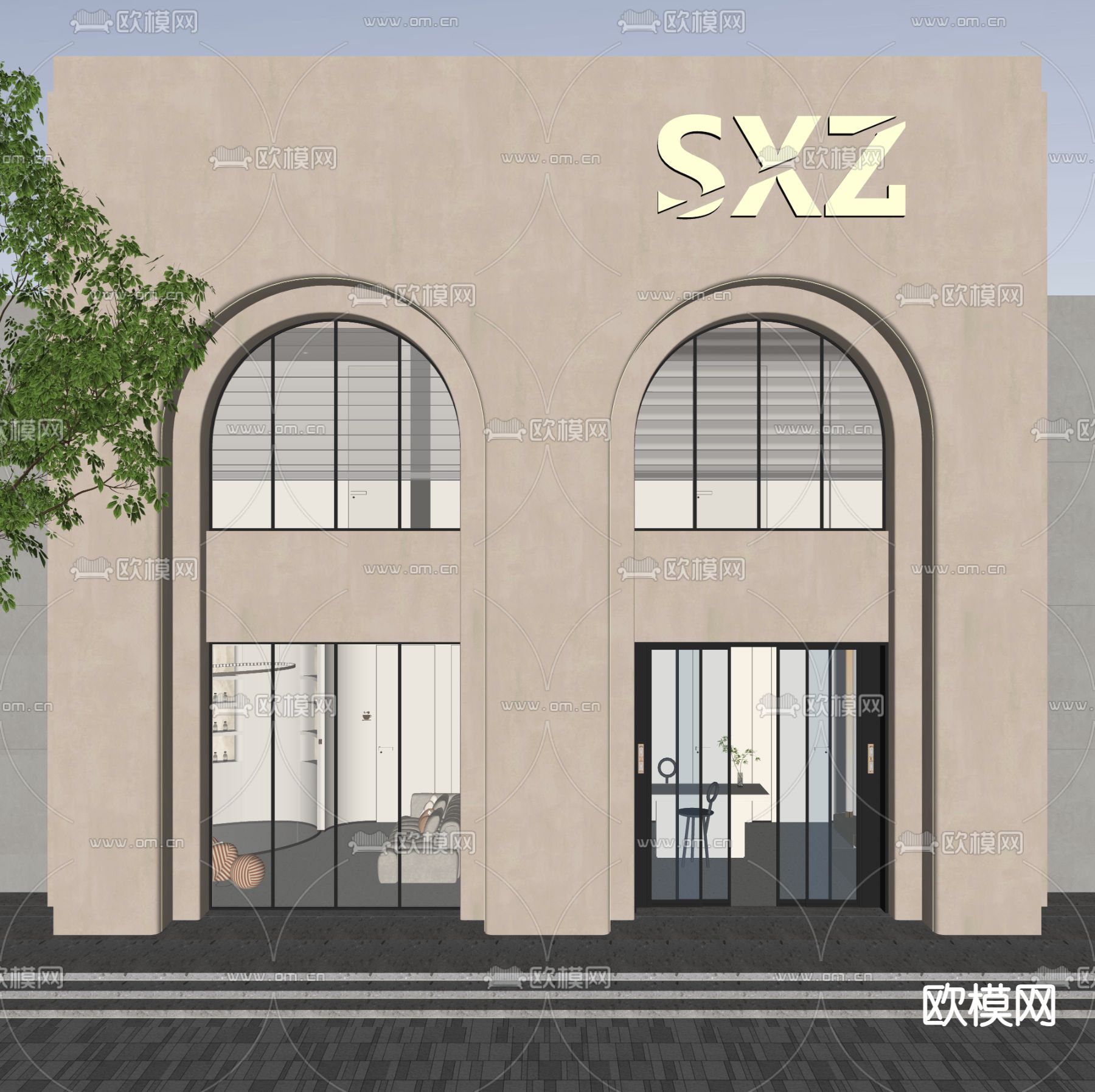 商铺门头 门面门头su模型下载（渲染图2）