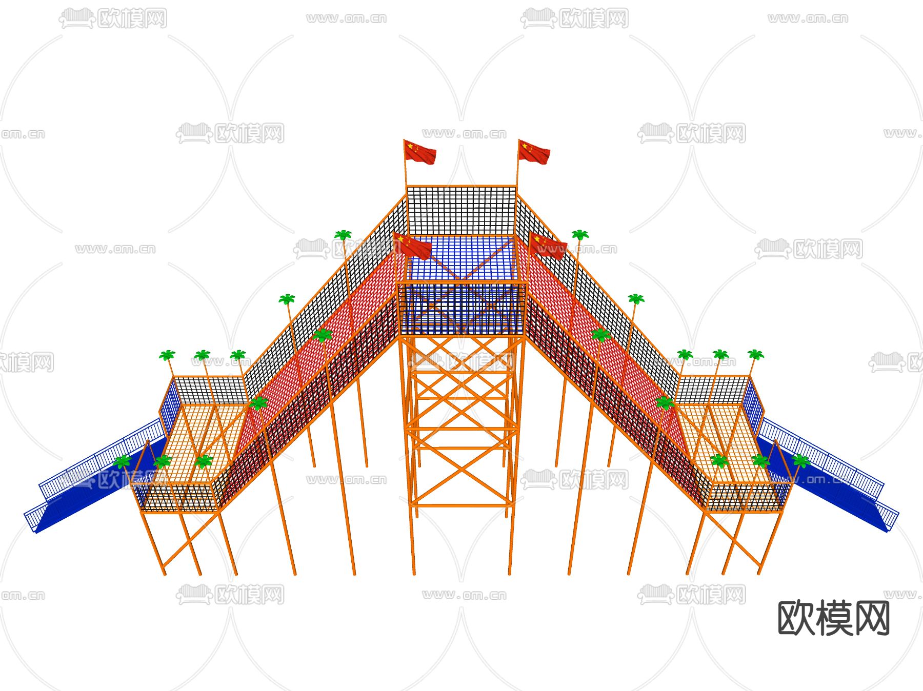 游乐设备 游乐设备攀爬网su模型下载（渲染图2）