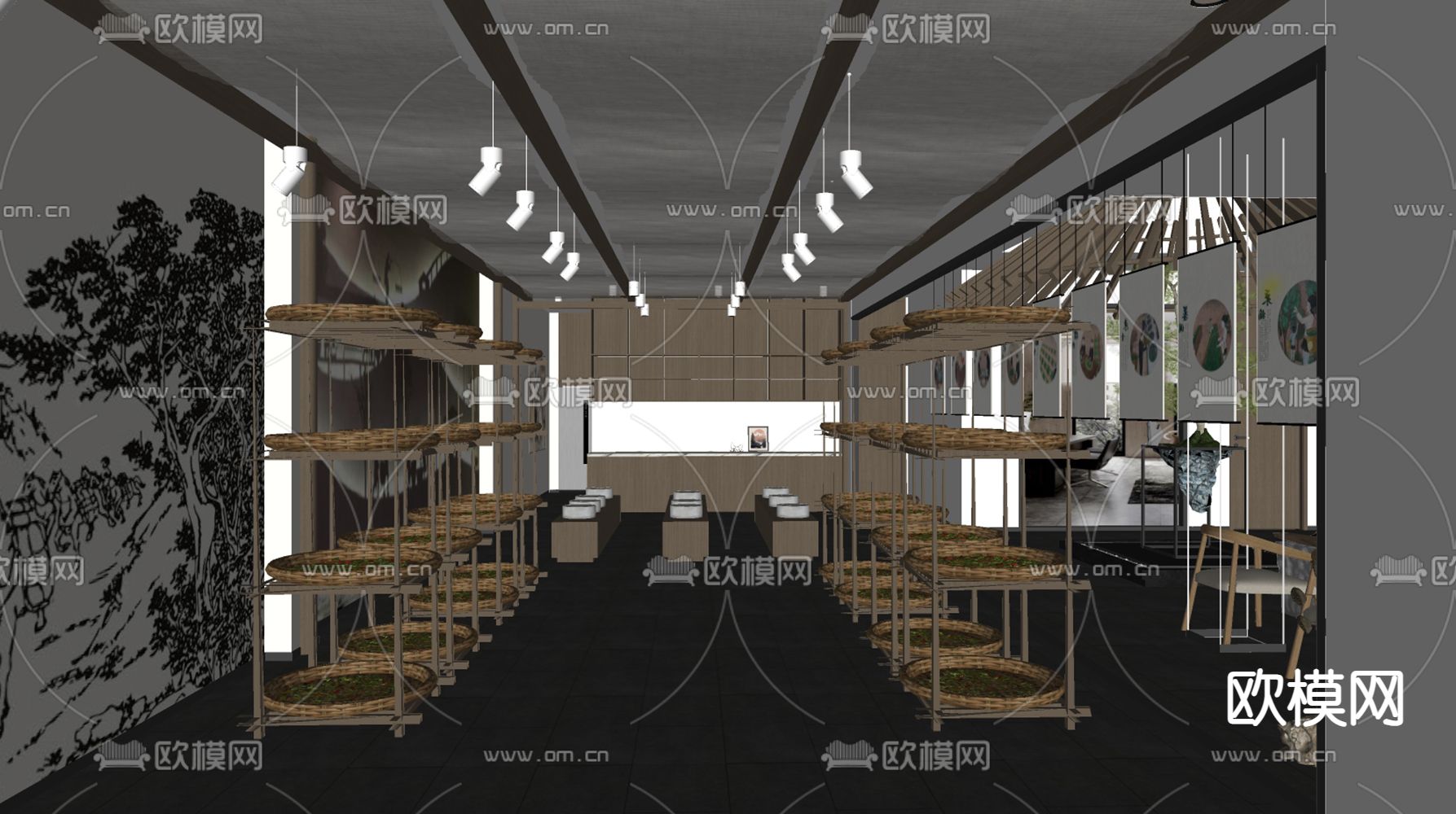现代茶文化展馆su模型下载（渲染图4）