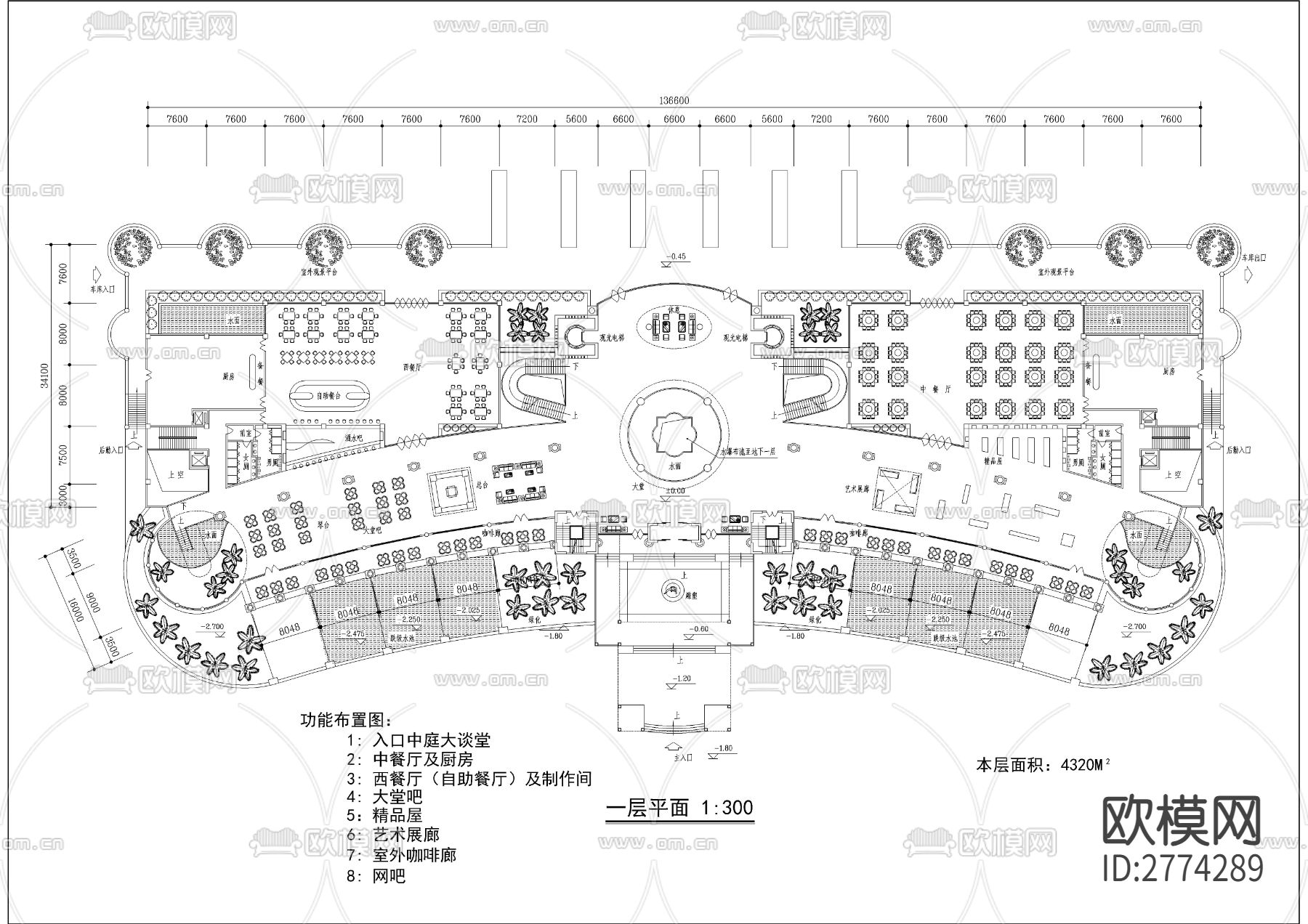 含地下室的三层会所CAD施工图下载（渲染图1）