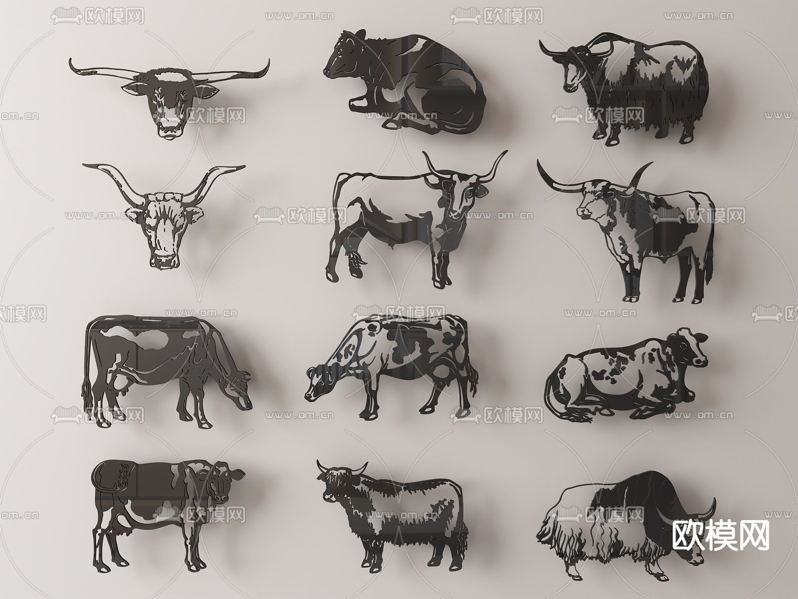 墙饰挂饰 奶牛剪影su模型下载（渲染图1）