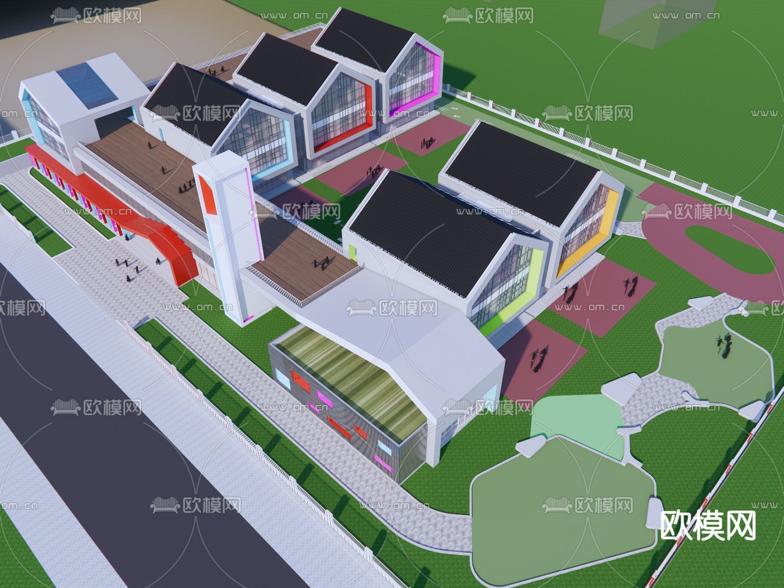 现代幼儿园外观su模型下载（渲染图2）
