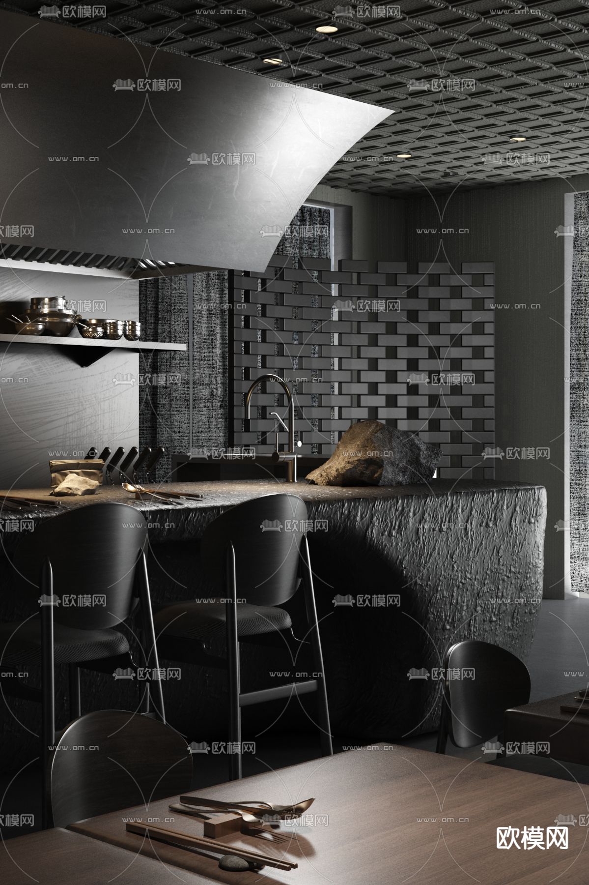 DA bureau 侘寂餐厅吧台3d模型下载