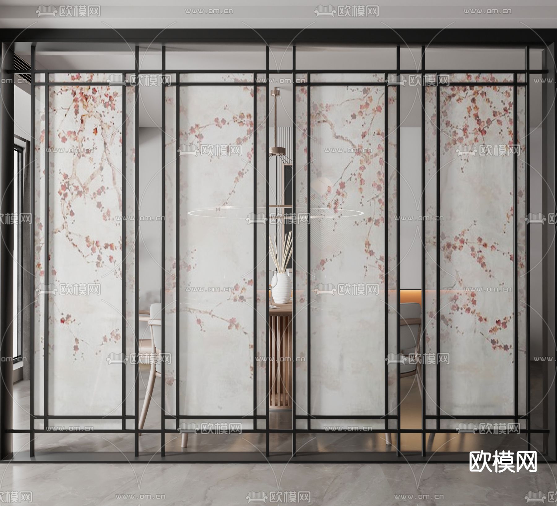 新中式屏风 隔断su模型下载（渲染图1）
