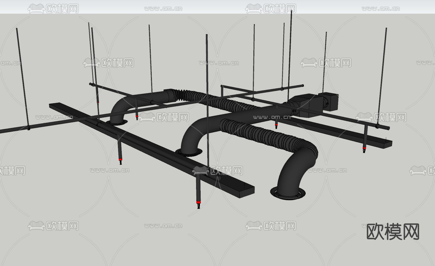 消防喷淋通风管道su模型下载（渲染图2）