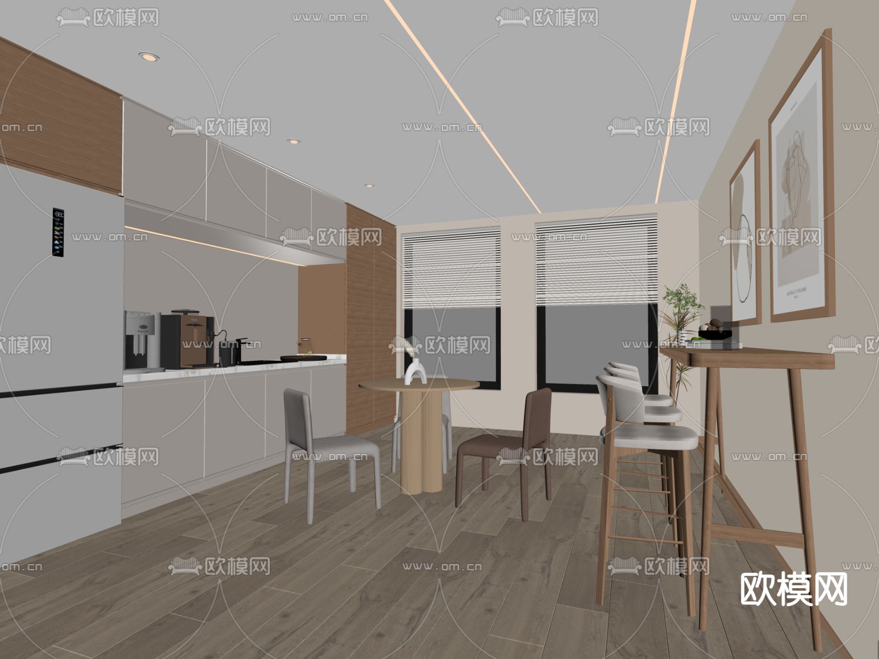 奶油风茶水间su模型下载（渲染图2）