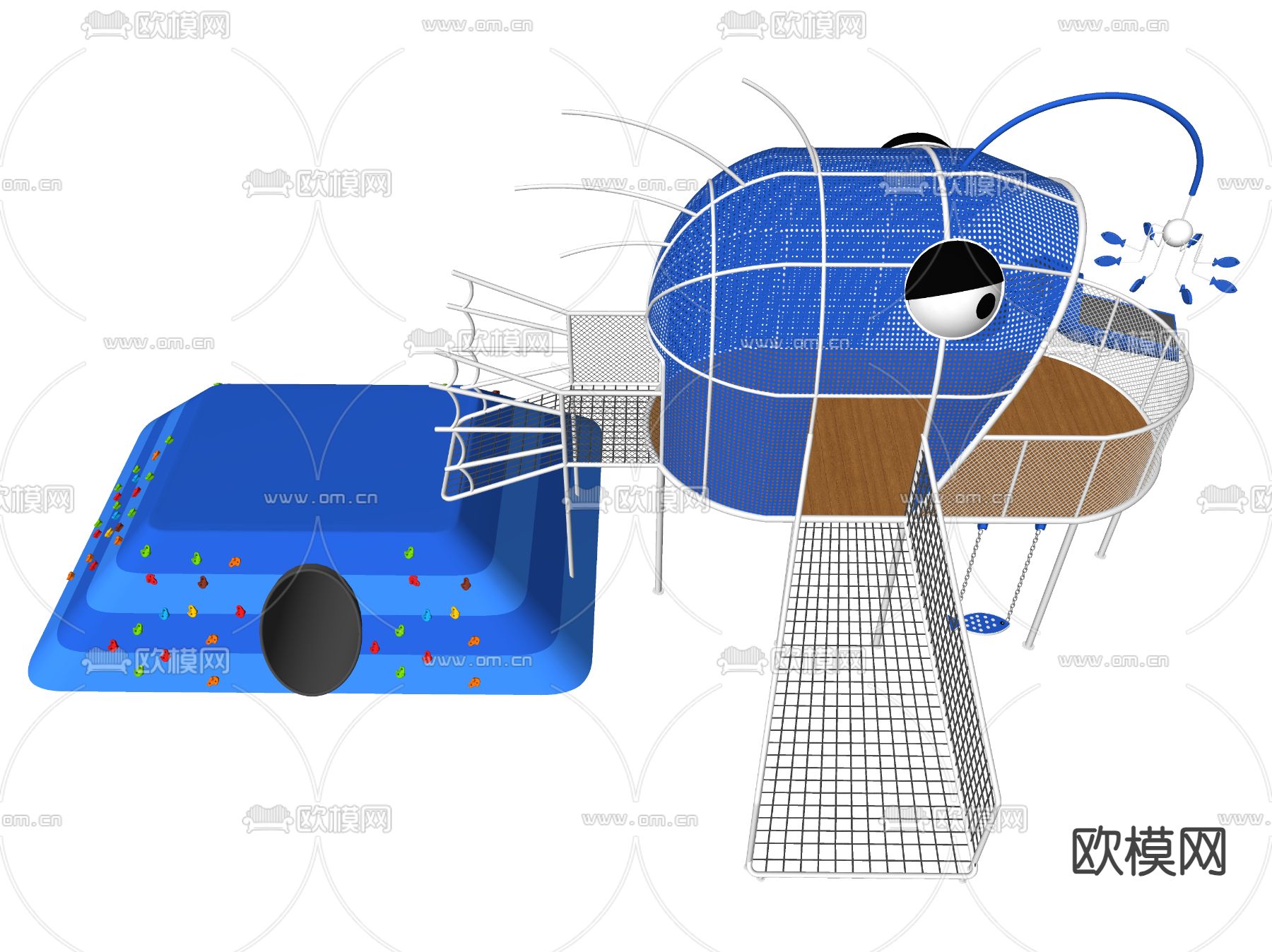 游乐设施 大嘴鱼滑滑梯 攀爬山su模型下载（渲染图2）