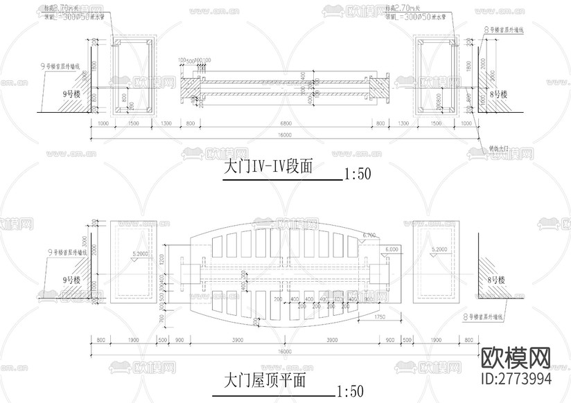 小區(qū)大門全套CAD施工圖下載(渲染圖1)