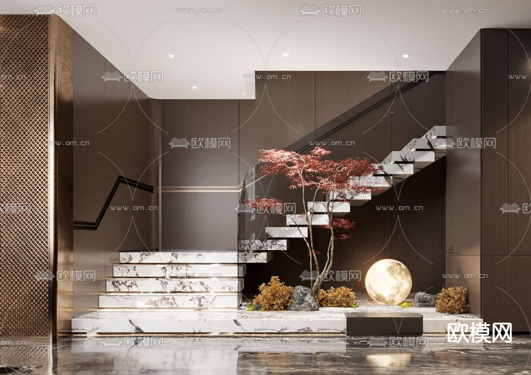 轻奢楼梯间su模型下载（渲染图1）