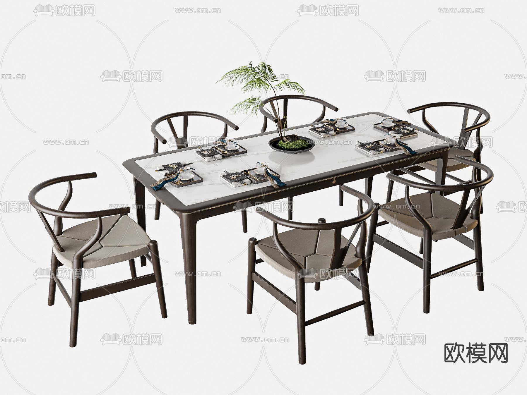 新中式餐桌椅3d模型下载