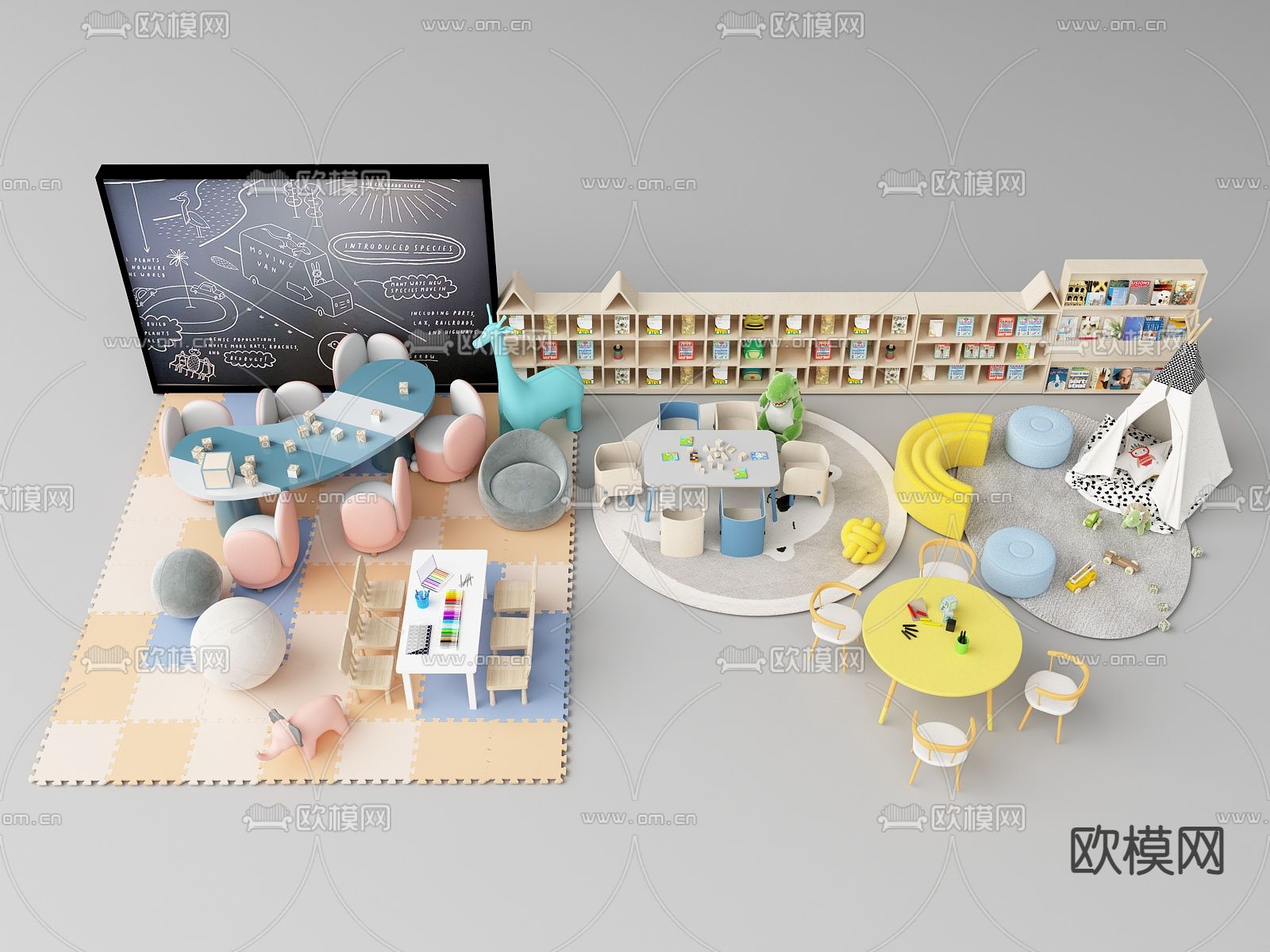 儿童桌椅 玩具 泡沫垫su模型下载（渲染图1）
