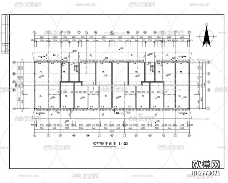 多層公寓建筑CAD施工圖下載(渲染圖4)