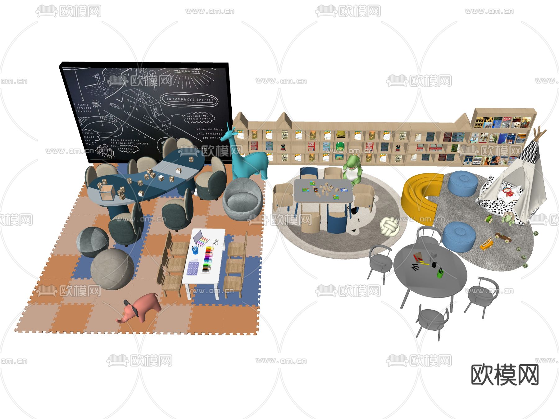儿童桌椅 玩具 泡沫垫su模型下载（渲染图2）