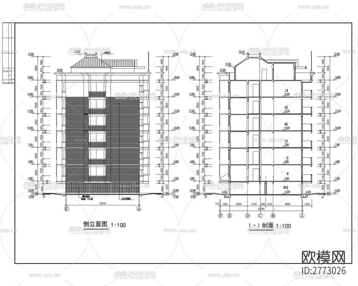 多層公寓建筑CAD施工圖下載(渲染圖7)