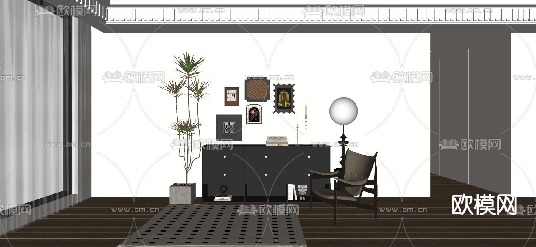 中古矮柜 斗柜su模型下载（渲染图2）