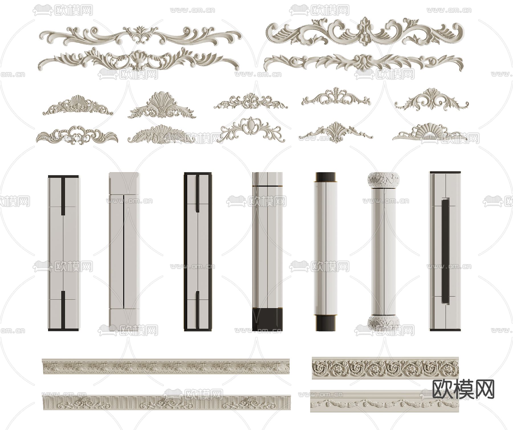 欧式雕花 脚线 柱子 罗马柱3d模型下载