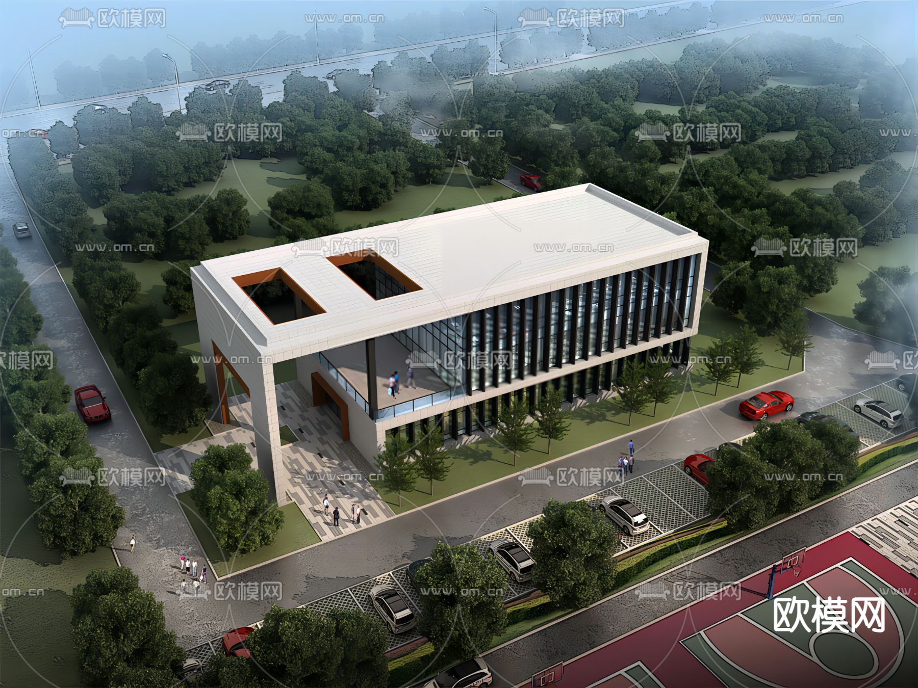售楼处外观su模型下载（渲染图1）