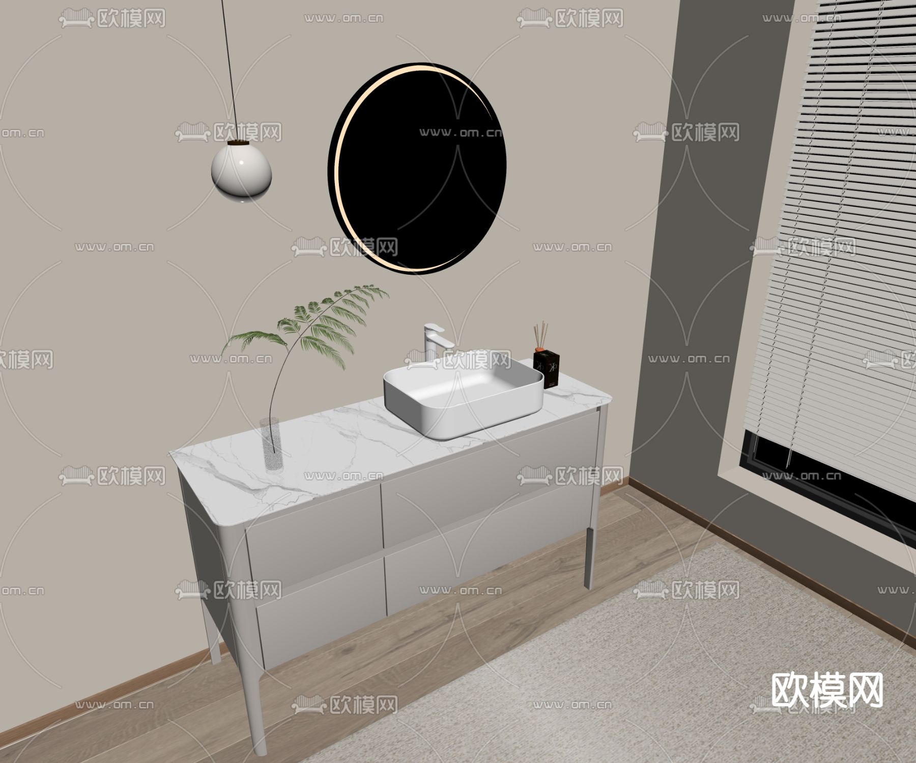 奶油风浴室柜su模型下载（渲染图2）