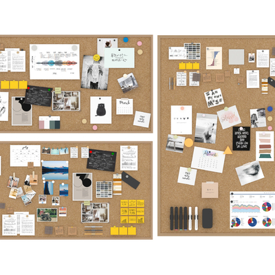  便签贴照片墙 墙饰 留言板黑板su模型 