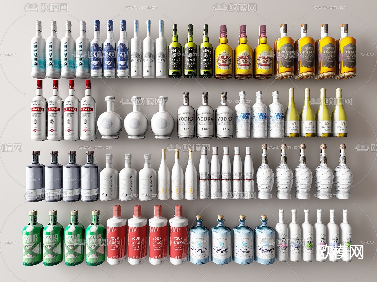 啤酒 红酒 洋酒 酒瓶su模型下载（渲染图1）