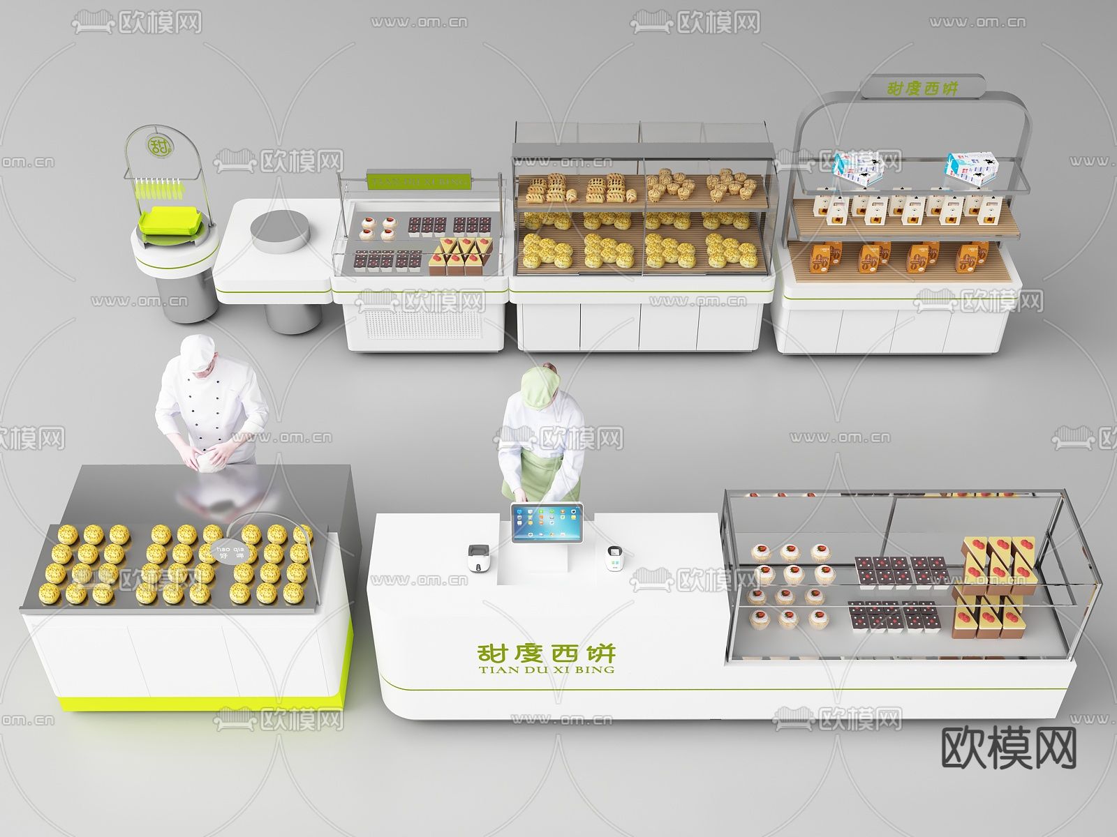 面包展示柜 货柜架 保鲜柜su模型下载（渲染图1）