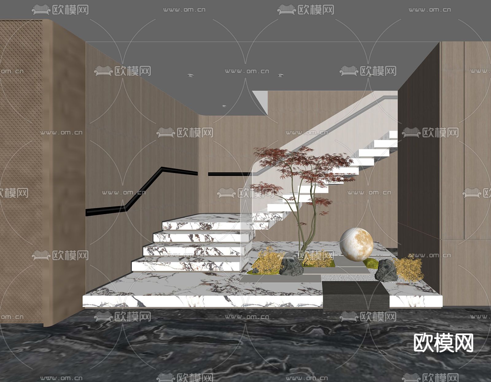 轻奢楼梯间su模型下载（渲染图2）