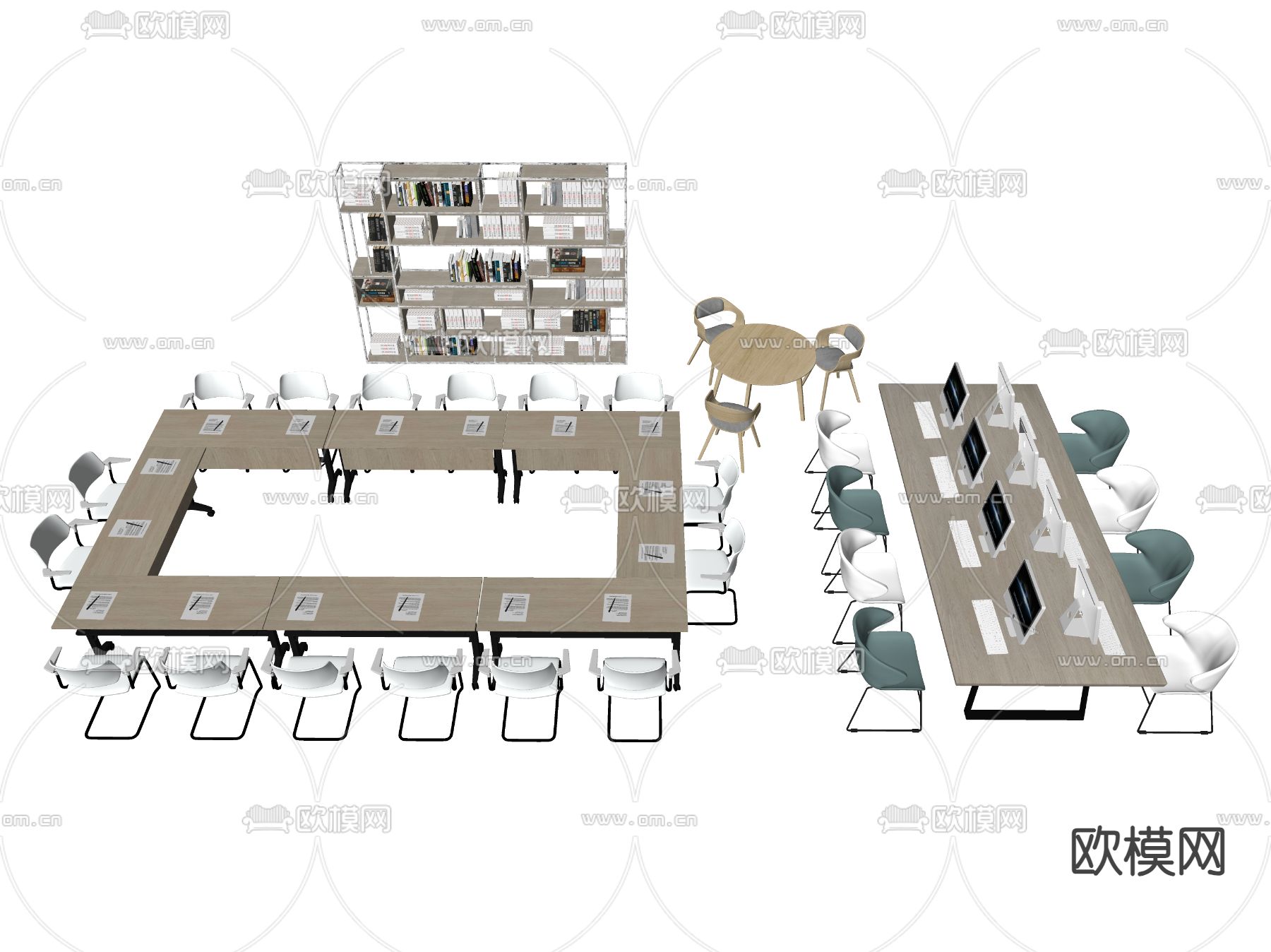 环形会议桌 会议台 书架su模型下载（渲染图2）