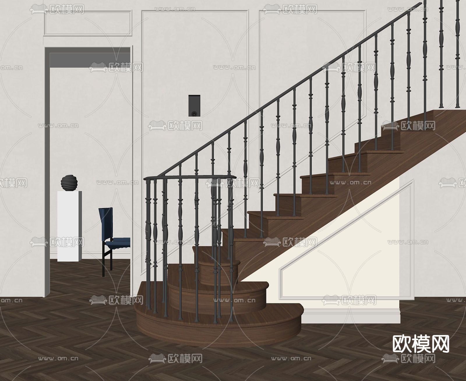 美式扶手楼梯su模型
