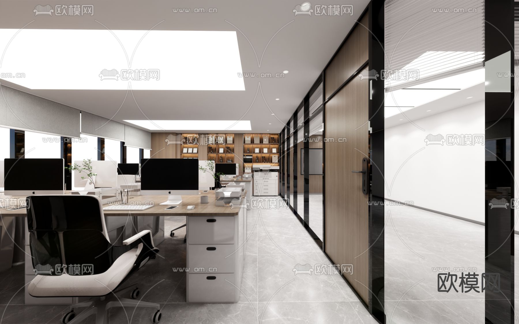 现代公共办公区su模型下载（渲染图1）