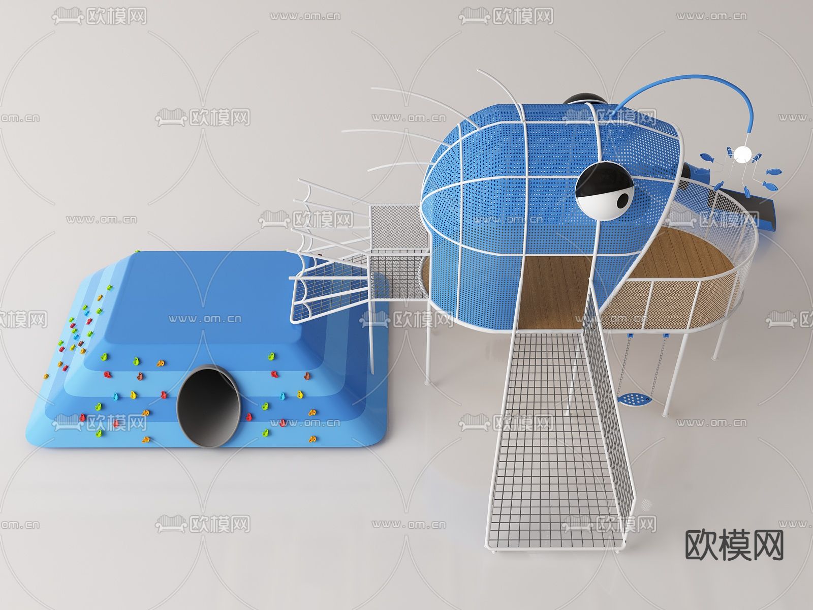 游乐设施 大嘴鱼滑滑梯 攀爬山su模型下载（渲染图1）