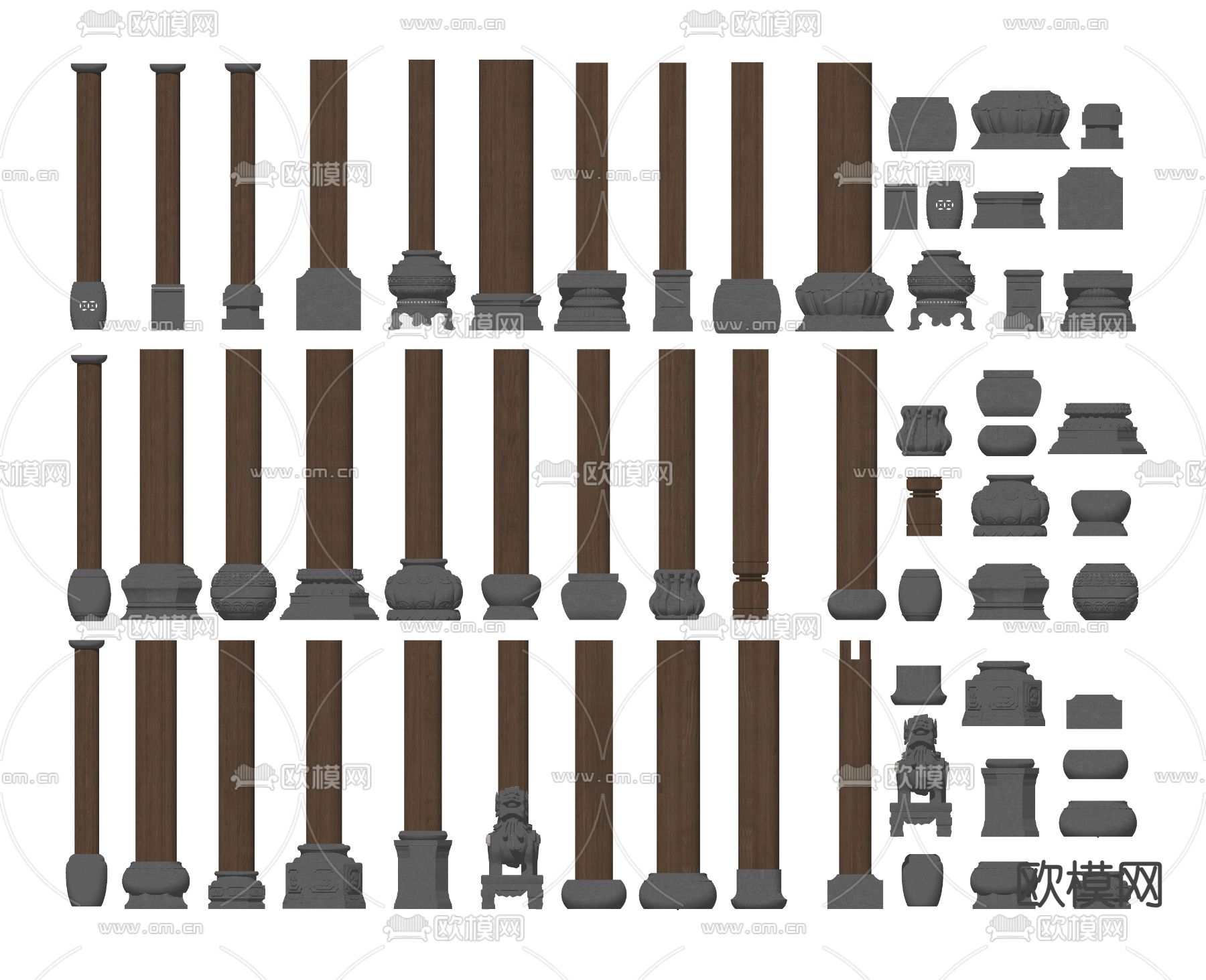 中式柱础 柱子su模型