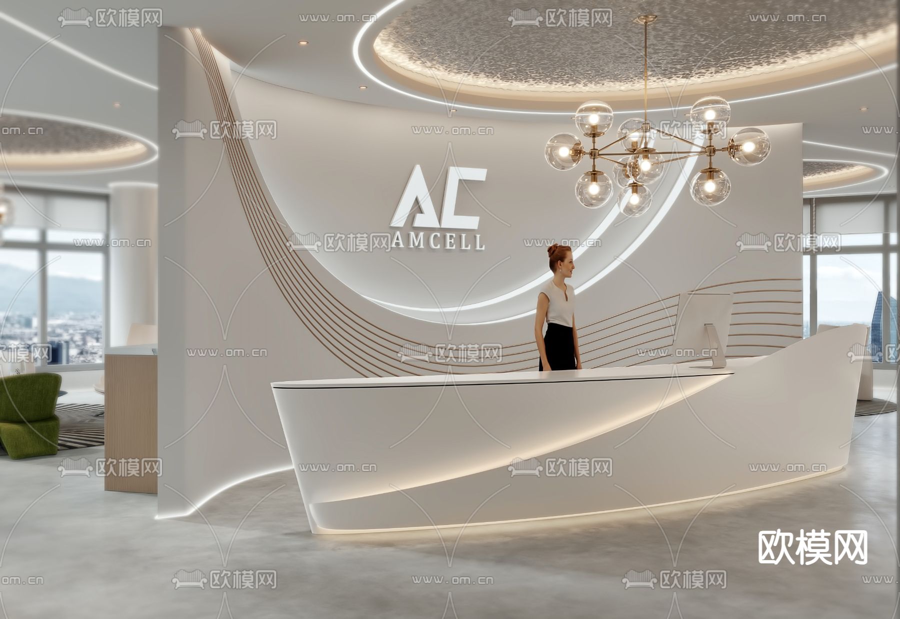 办公室前台 接待区3d模型下载（渲染图4）