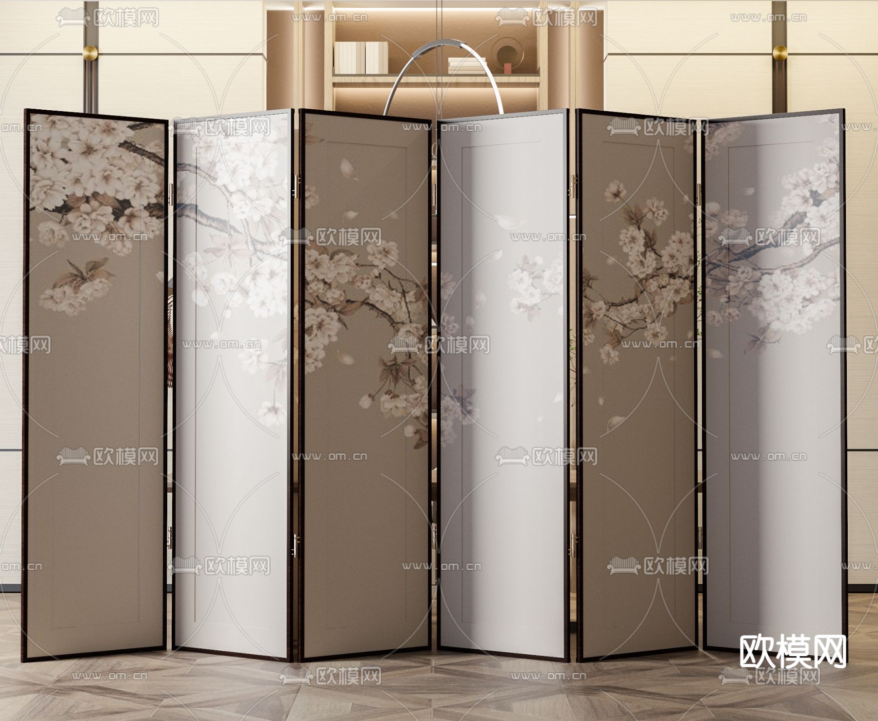 新中式隔断 屏风su模型下载（渲染图1）