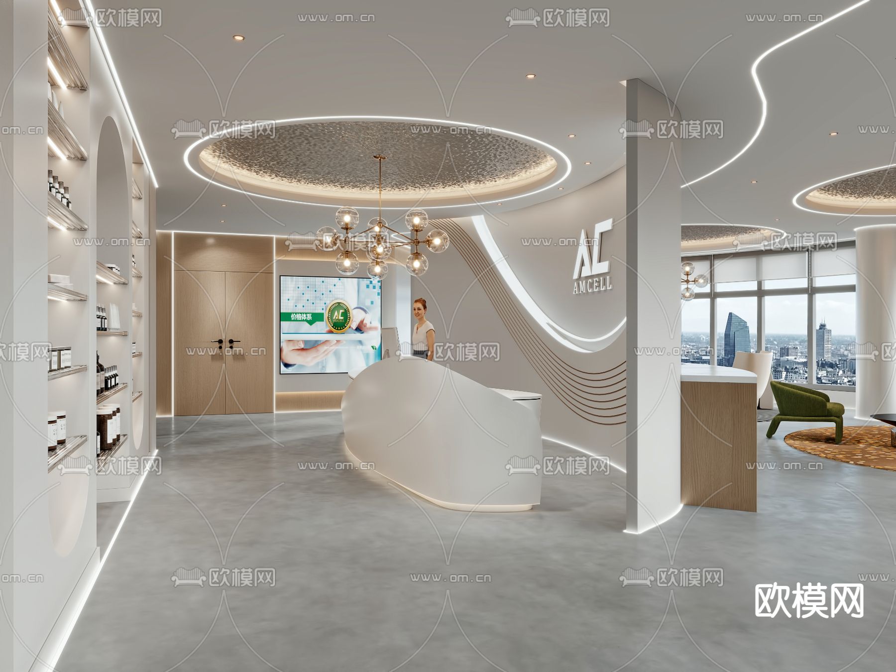 办公室前台 接待区3d模型下载（渲染图1）