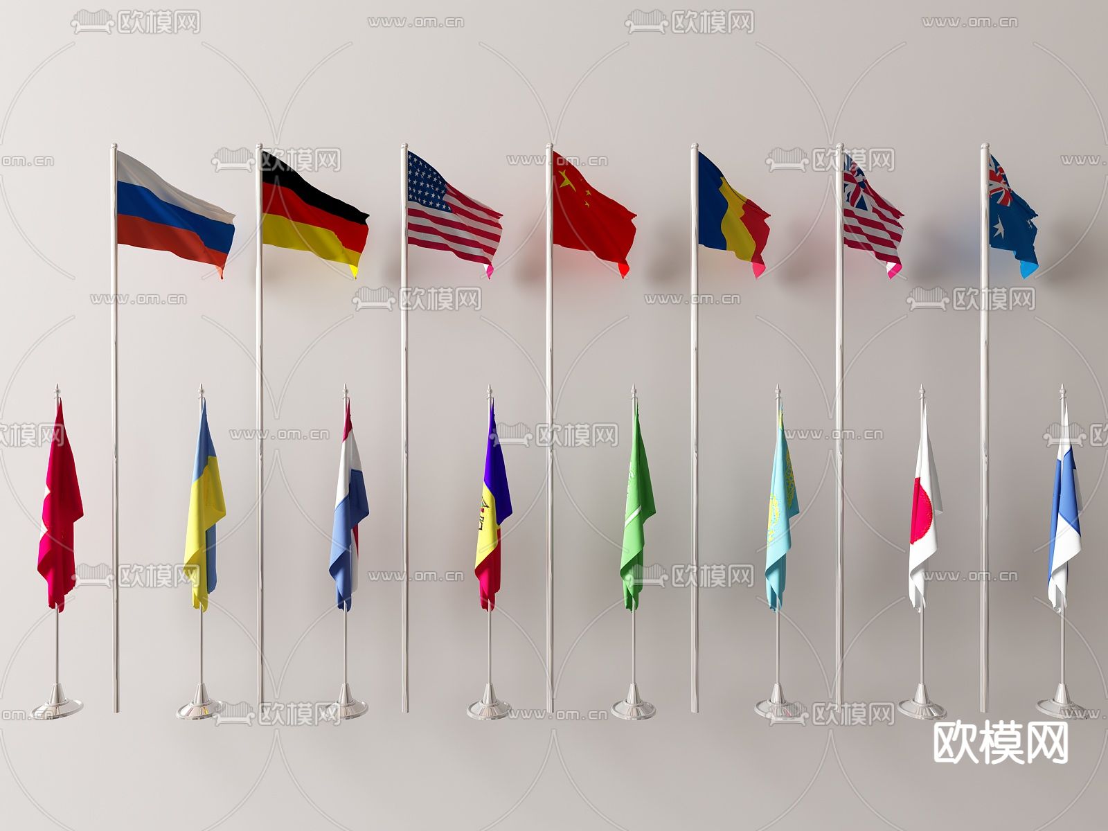 旗杆 旗子 红旗 国旗su模型下载（渲染图1）