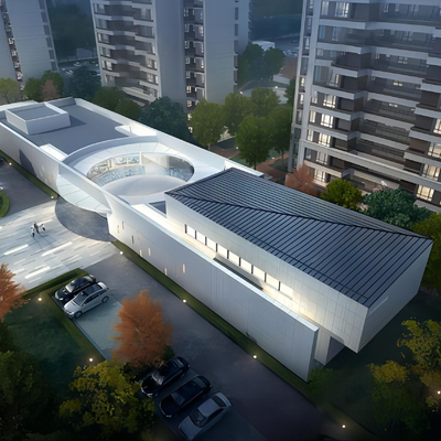  现代展览馆 艺术馆鸟瞰su模型 