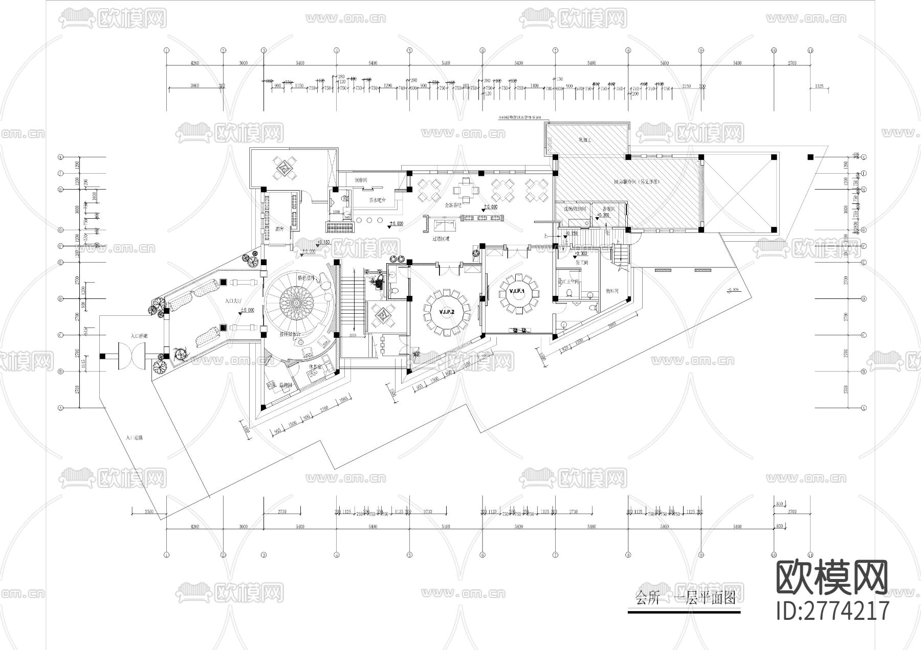 二层高档会所全套装修CAD施工图下载（渲染图2）