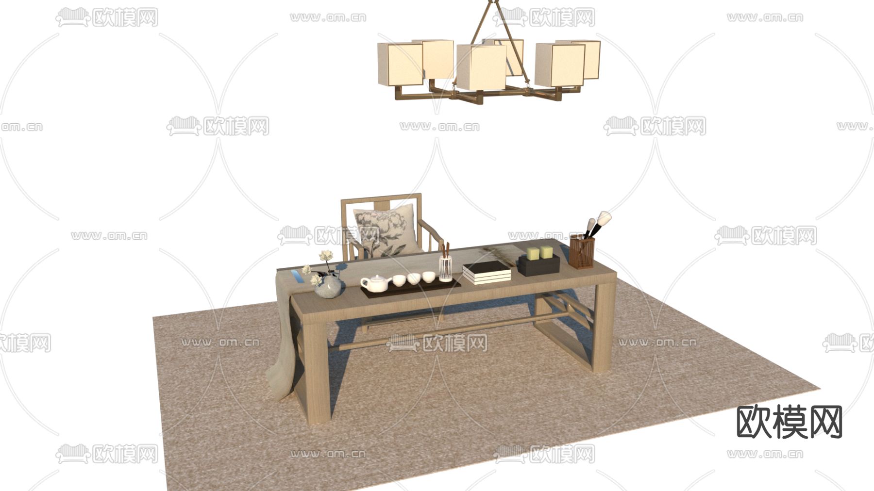 中式茶桌su模型下载（渲染图1）